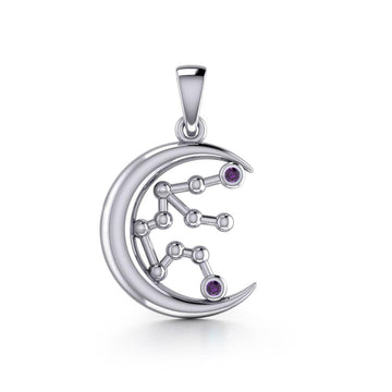 Crescent Moon and Aquarius Astrology Constellation Silver Pendant TPD5764 - Jewelry